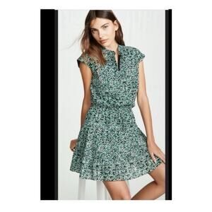 Rebecca Minkoff Green Floral Ollie Mini Dress Lined CottageCore Women’s Size XS